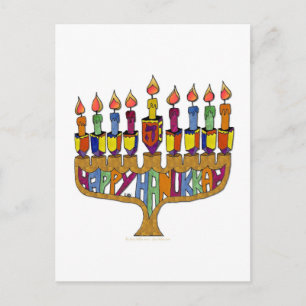Judaica Lycklig Hanukkah Dreidel Menorah Helg Vykort