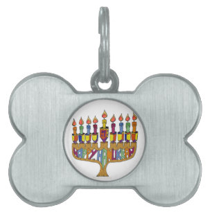 Judaica Lycklig Hanukkah Dreidel Menorah ID-bricka Husdjur