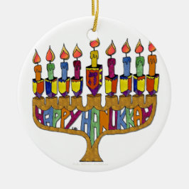 Judaica Lycklig Hanukkah Dreidel Menorah Julgransprydnad Keramik