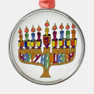 Judaica Lycklig Hanukkah Dreidel Menorah Julgransprydnad Metall