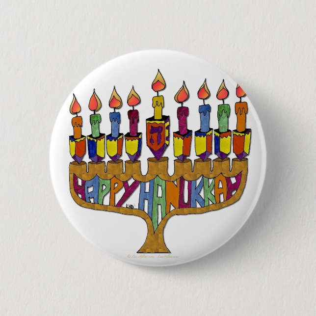 Judaica Lycklig Hanukkah Dreidel Menorah Knapp (Framsida)