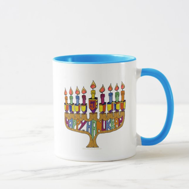 Judaica Lycklig Hanukkah Dreidel Menorah Mugg (Höger)