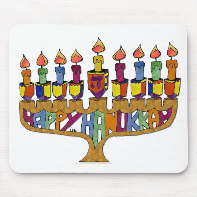 Judaica Lycklig Hanukkah Dreidel Menorah Musmatta (Framsidan)