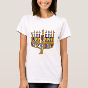 Judaica Lycklig Hanukkah Dreidel Menorah T-shirt
