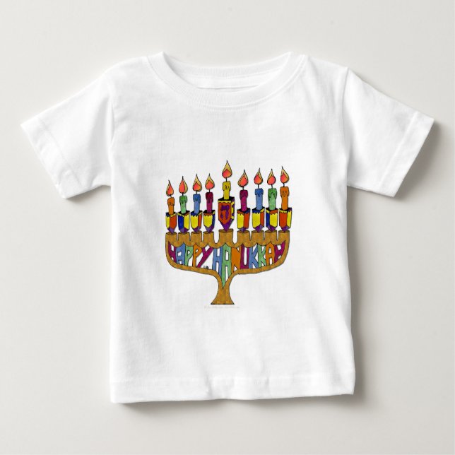 Judaica Lycklig Hanukkah Dreidel Menorah Tee Shirt (Framsida)