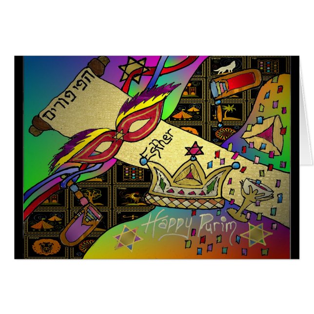 Judaica Lycklig Purim Jewish Helgdag Gifts Apparat Hälsningskort (Framsidan Horizontal)