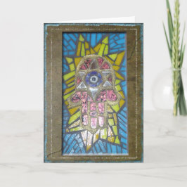 Judaica: Mosaik glödande Hamsa w/Star av David Kort