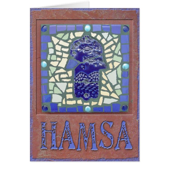 Judaica: Mosaiska glödande Hamsa Hälsningskort (Framsidan)