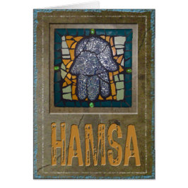 Judaica: Mosaiska Hamsa med cementerar bakgrund Hälsningskort