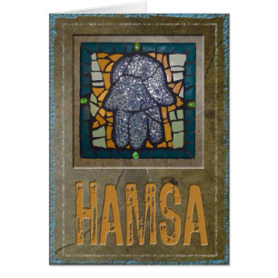 Judaica: Mosaiska Hamsa med cementerar bakgrund Hälsningskort