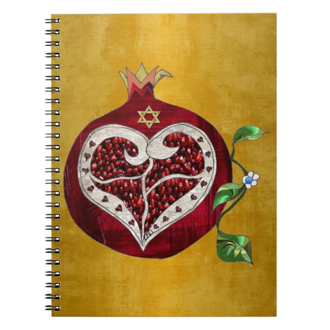 Judaica Pomegranate Heart Hanukkah Rosh Hashanah Anteckningsbok (Framsidan)