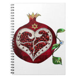 Judaica Pomegranate Heart Hanukkah Rosh Hashanah Anteckningsbok Med Spiral