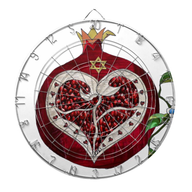 Judaica Pomegranate Heart Hanukkah Rosh Hashanah Darttavla (Framsidan)
