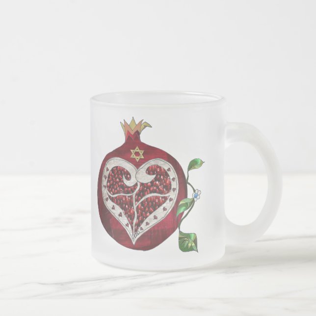 Judaica Pomegranate Heart Hanukkah Rosh Hashanah Frostad Glasmugg (Höger)