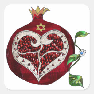 Judaica Pomegranate Heart Hanukkah Rosh Hashanah Fyrkantigt Klistermärke