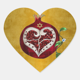 Judaica Pomegranate Heart Hanukkah Rosh Hashanah Hjärtformat Klistermärke