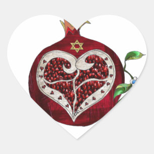 Judaica Pomegranate Heart Hanukkah Rosh Hashanah Hjärtformat Klistermärke