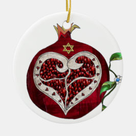 Judaica Pomegranate Heart Hanukkah Rosh Hashanah Julgransprydnad Keramik