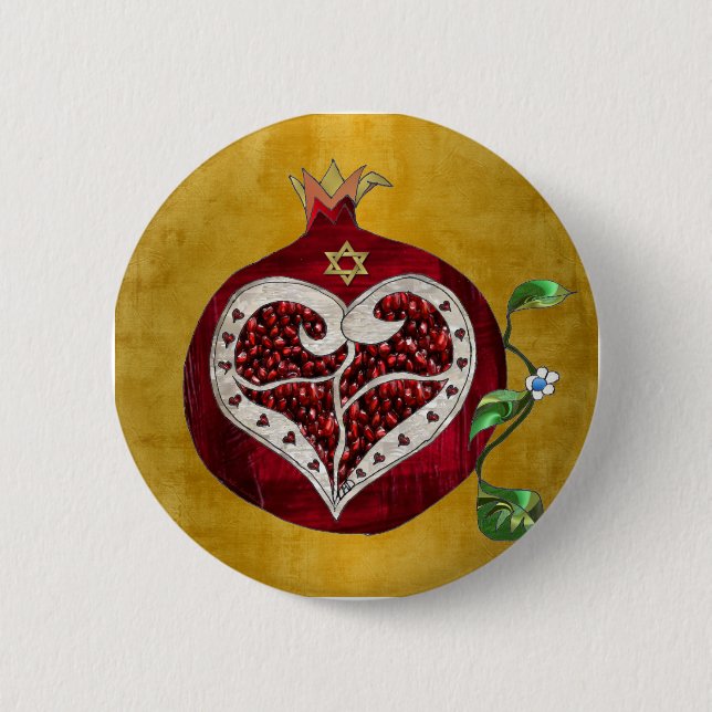 Judaica Pomegranate Heart Hanukkah Rosh Hashanah Knapp (Framsida)