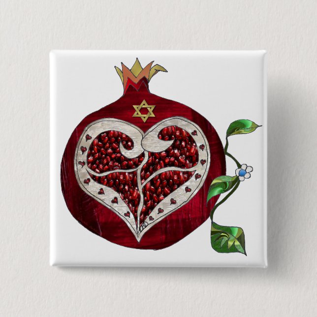 Judaica Pomegranate Heart Hanukkah Rosh Hashanah Knapp (Framsida)