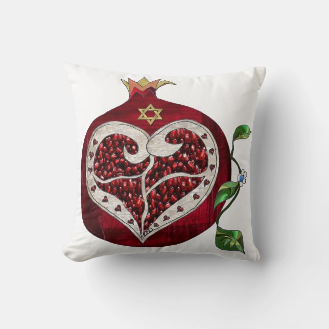 Judaica Pomegranate Heart Hanukkah Rosh Hashanah Kudde (Framsida)