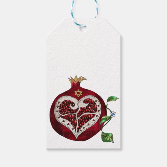 Judaica Pomegranate Heart Hanukkah Rosh Hashanah Presentetikett (Framsidan)
