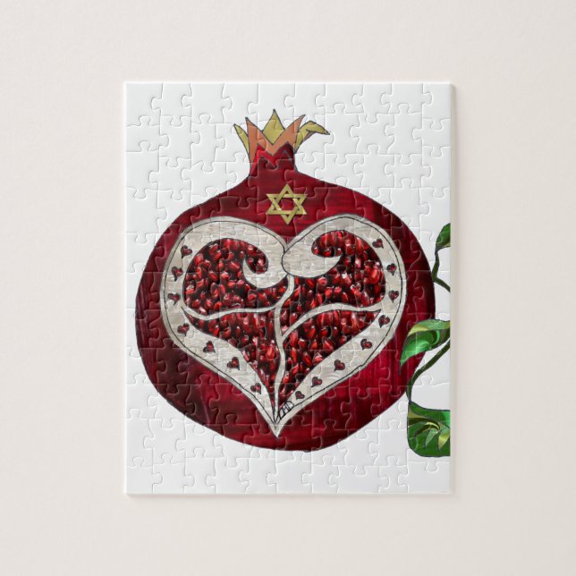 Judaica Pomegranate Heart Hanukkah Rosh Hashanah Pussel (Vertikal)
