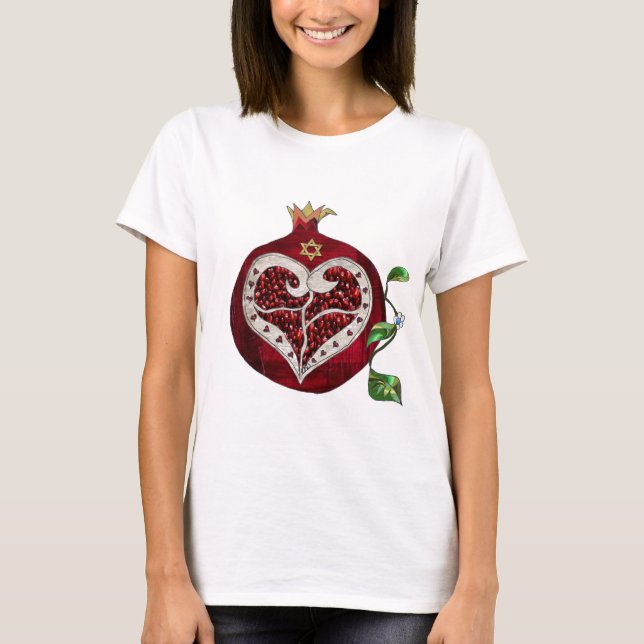 Judaica Pomegranate Heart Hanukkah Rosh Hashanah T-shirt (Framsida)