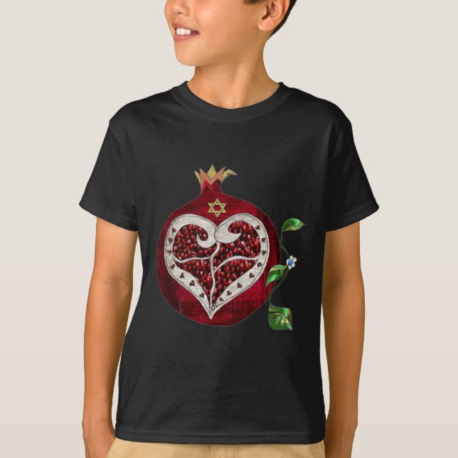 Judaica Pomegranate Heart Hanukkah Rosh Hashanah T-shirt (Framsida)