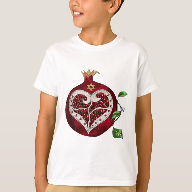 Judaica Pomegranate Heart Hanukkah Rosh Hashanah Tee (Framsida)