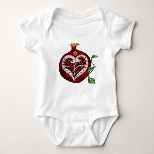 Judaica Pomegranate Heart Hanukkah Rosh Hashanah Tee Shirt (Framsida)
