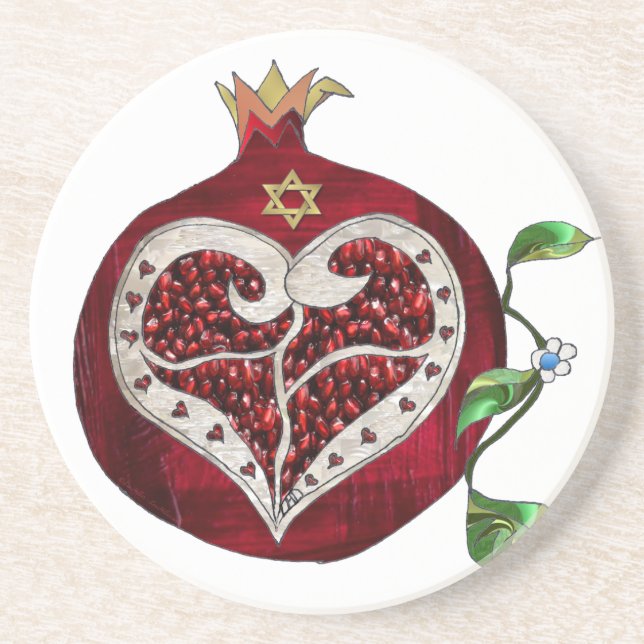 Judaica Pomegranate Heart Hanukkah Rosh Hashanah Underlägg (Framsidan)