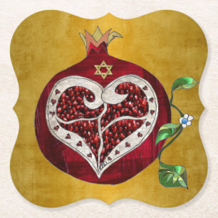 Judaica Pomegranate Heart Hanukkah Rosh Hashanah Underlägg Papper