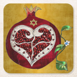 Judaica Pomegranate Heart Hanukkah Rosh Hashanah Underlägg Papper Kvadrat