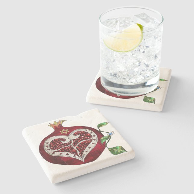 Judaica Pomegranate Heart Hanukkah Rosh Hashanah Underlägg Sten (Sidan)