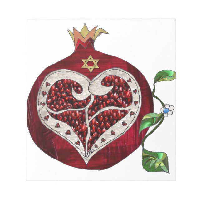 Judaica Pomegranatehjärta Hanukkah Rosh Hashanah Anteckningsblock (Framsida)