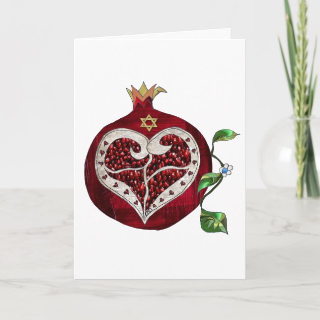 Judaica Pomegranatehjärta Hanukkah Rosh Hashanah Helgkort (Framsida)
