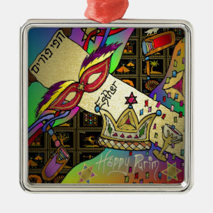 Judaica Purim Esther Firande Art Skriv ut Julgransprydnad Metall