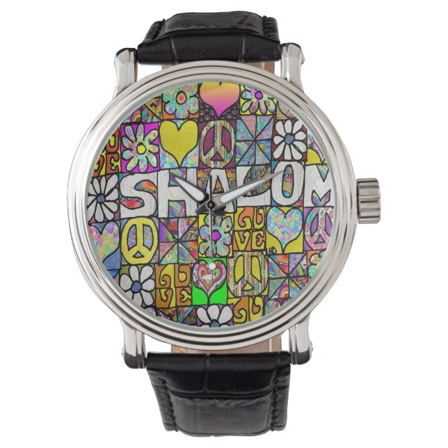 Judaica Retro 60s Psychedelic Shalom Watch Armbandsur (Framsida)