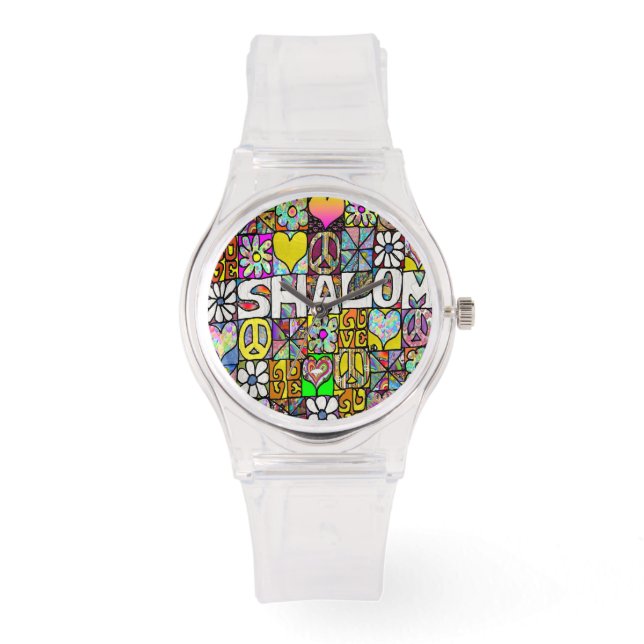 Judaica Retro 60s Psychedelic Shalom Watch Armbandsur (Framsida)