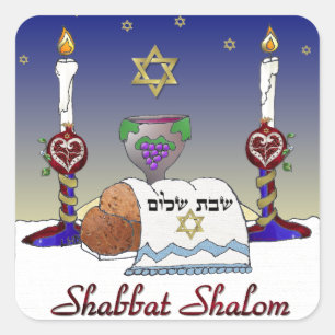 Judaica Shabbat Shalom Art Print Fyrkantigt Klistermärke