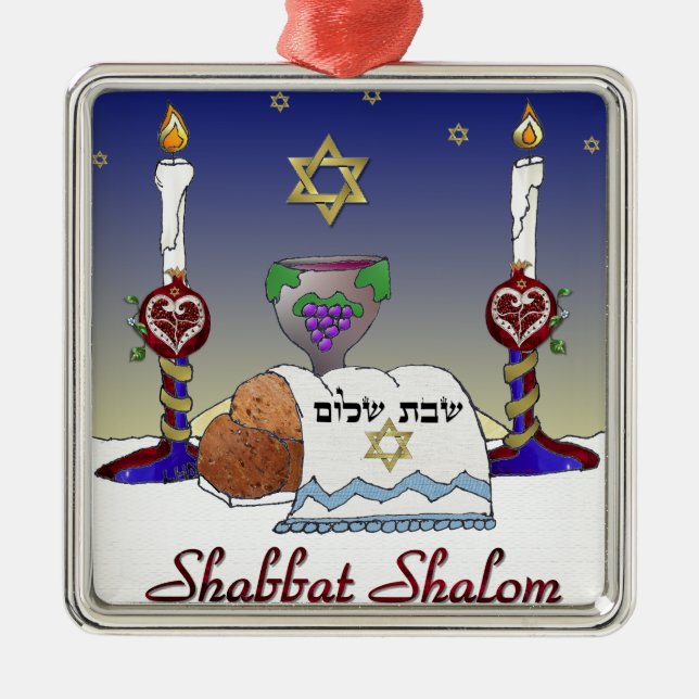 Judaica Shabbat Shalom Art Print Julgransprydnad Metall (Framsidan)