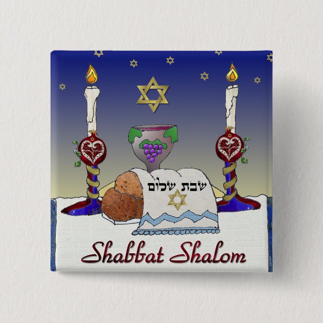 Judaica Shabbat Shalom Art Print Knapp (Framsida)