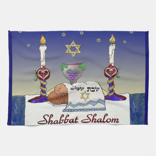 Judaica Shabbat Shalom Art Print Kökshandduk (Horisontell)