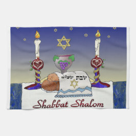 Judaica Shabbat Shalom Art Print Kökshandduk