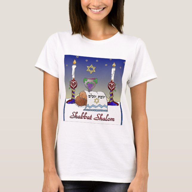 Judaica Shabbat Shalom Art Print T-shirt (Framsida)
