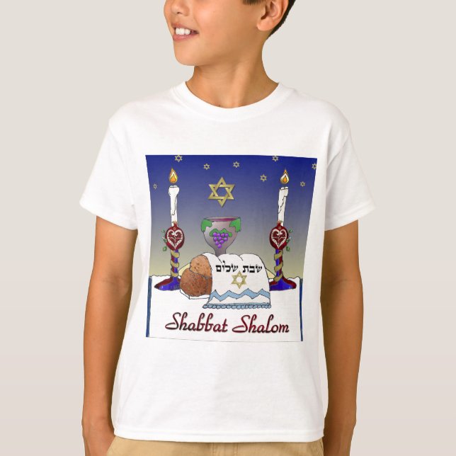 Judaica Shabbat Shalom Art Print Tee Shirt (Framsida)