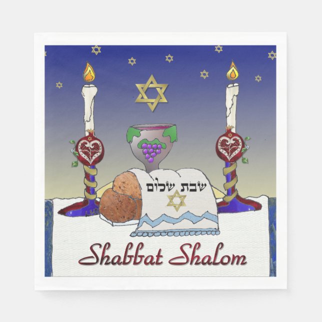Judaica Shabbat Shalom Art Skriv ut Pappra blöjor Pappersservett (Framsidan)