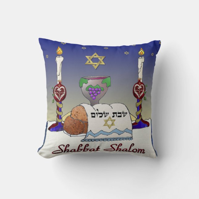 Judaica Shabbat Shalom Konsttryck Kuddöverdrag Kudde (Framsida)