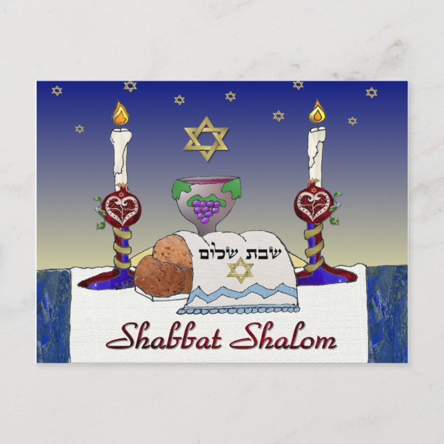 Judaica Shabbat Shalom Konsttryck Vykort (Framsida)